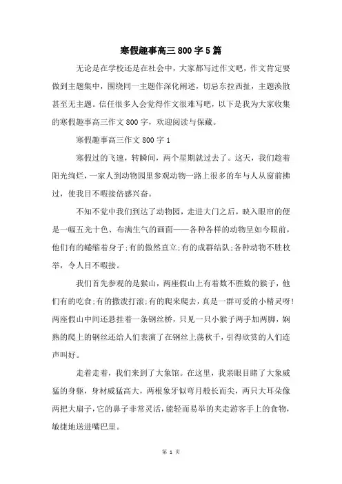 寒假趣事高三800字5篇
