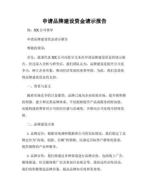 申请品牌建设资金请示报告