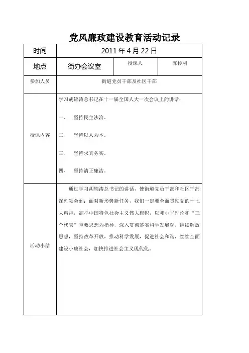 党风廉政建设教育活动记录