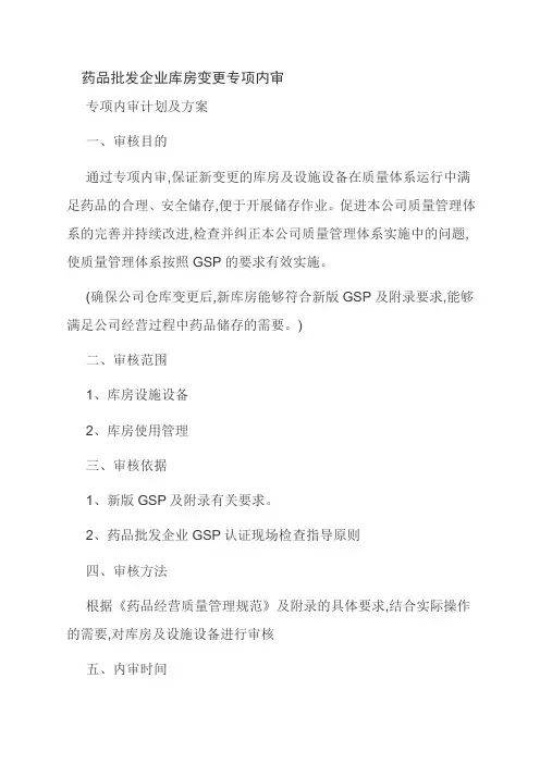 药品批发企业库房变更专项内审