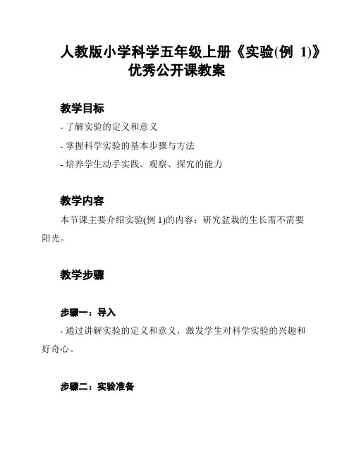 人教版小学科学五年级上册《实验(例1)》优秀公开课教案