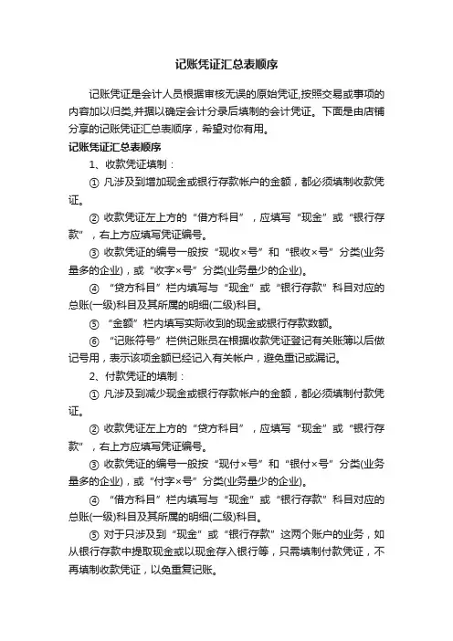 记账凭证汇总表顺序