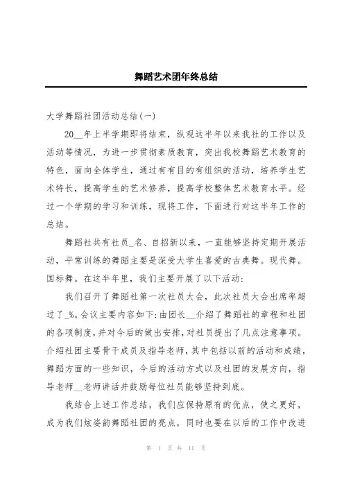 舞蹈艺术团年终总结