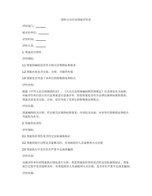 消防火灾应急预案评价表