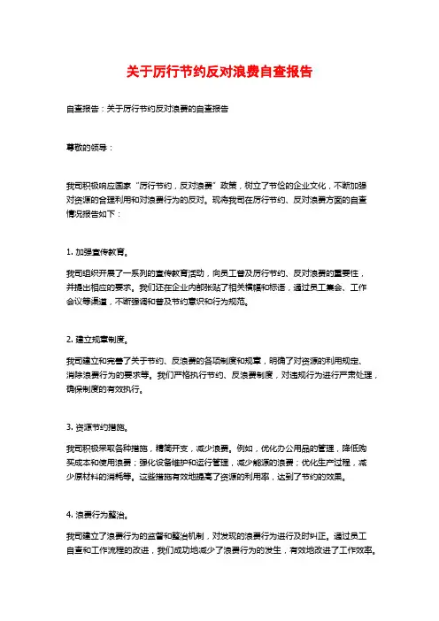 关于厉行节约反对浪费自查报告