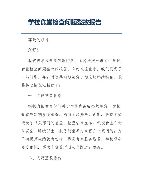 学校食堂检查问题整改报告