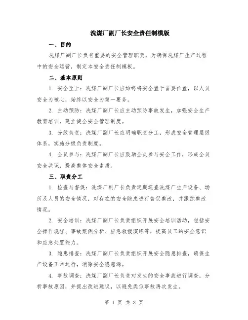洗煤厂副厂长安全责任制模版