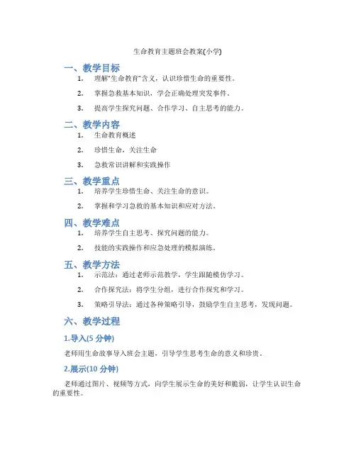 生命教育主题班会教案(小学)