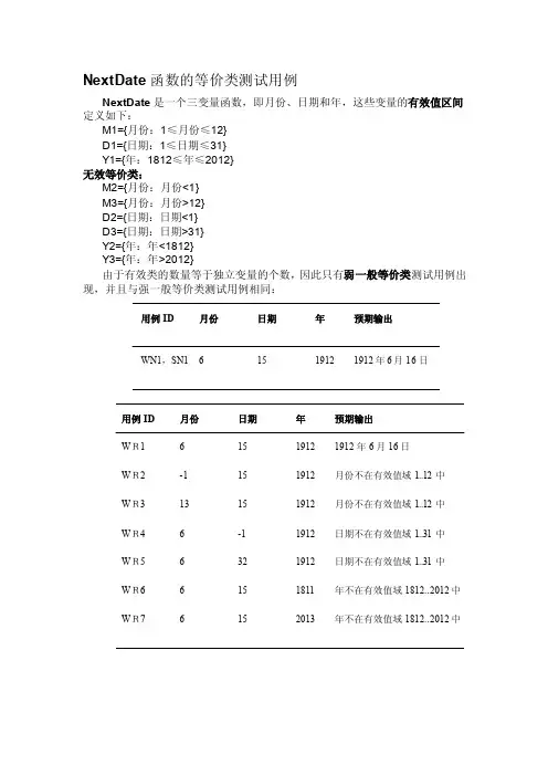 NextDate函数的等价类测试用例[试题]