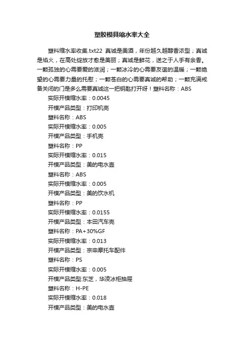 塑胶模具缩水率大全