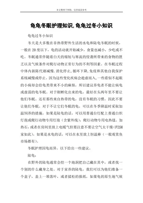 龟龟冬眠护理知识,龟龟过冬小知识