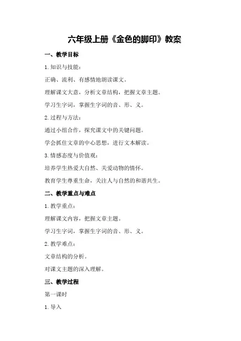 六年级上册《金色的脚印》教案
