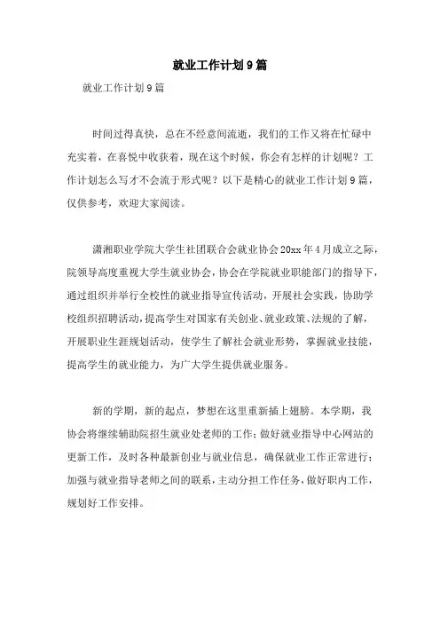 2021年就业工作计划9篇