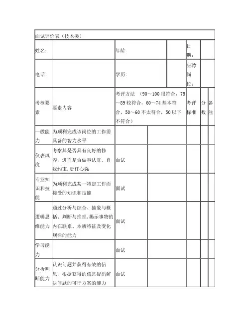 面试评价表_综合【最新范本模板】