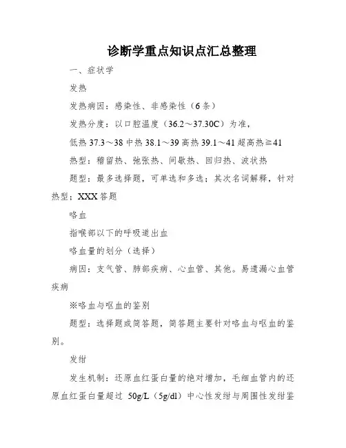 诊断学重点知识点汇总整理
