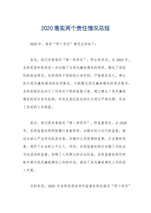 2020落实两个责任情况总结