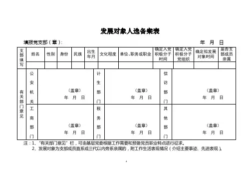 8发展对象人选备案表