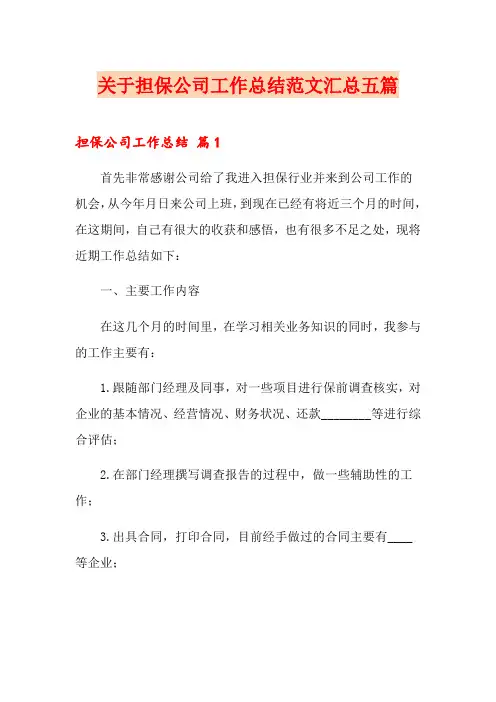 关于担保公司工作总结范文汇总五篇