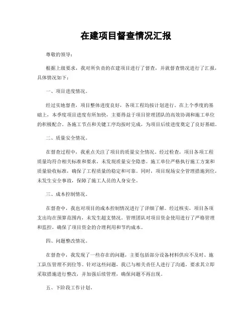 在建项目督查情况汇报