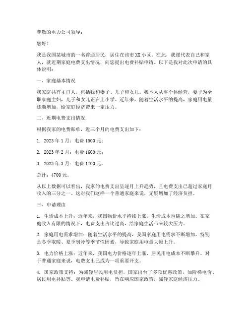 电费补贴申请报告
