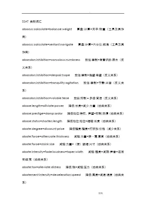 SSAT类比词汇