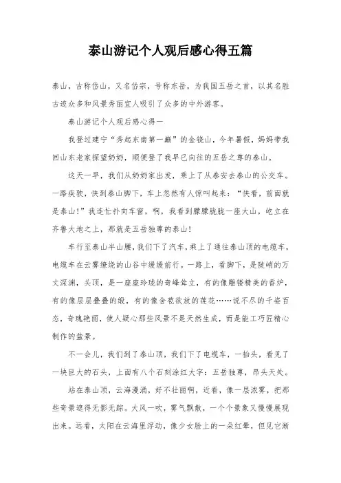 泰山游记个人观后感心得五篇