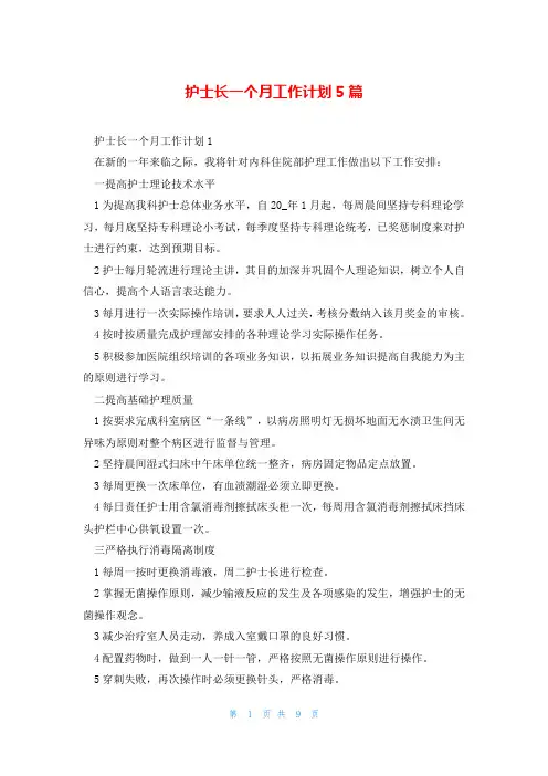 护士长一个月工作计划5篇