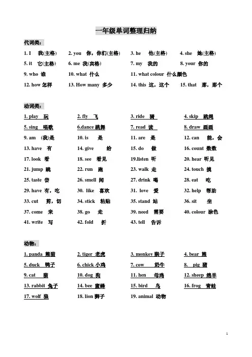 牛津英语单词整理归纳(一年级)