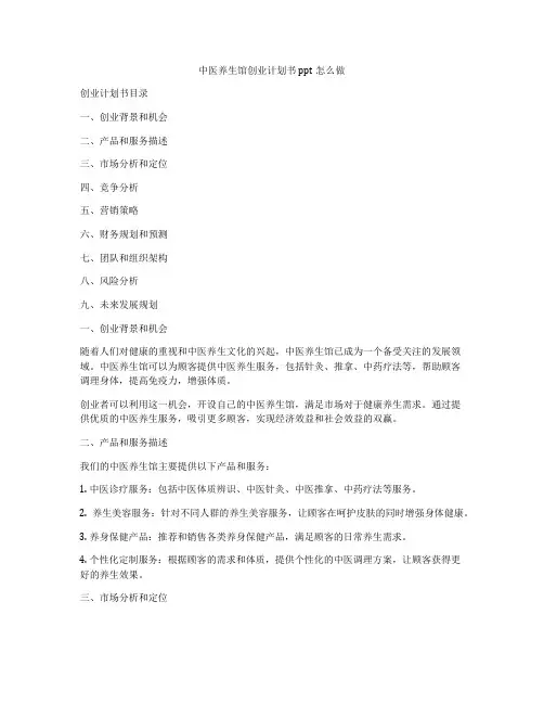 中医养生馆创业计划书ppt怎么做