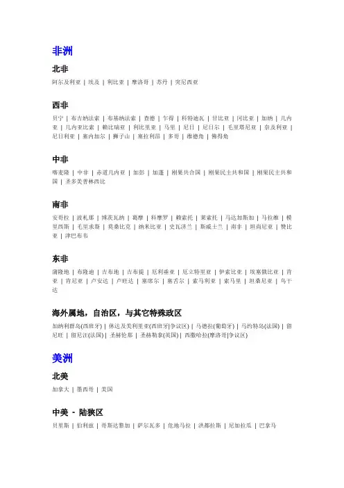 世界各大洲国家列表