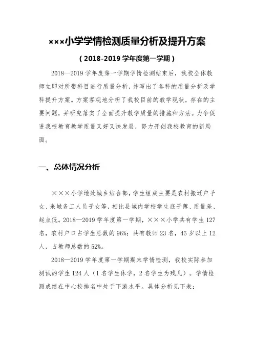 ×××小学学情检测质量分析及提升方案