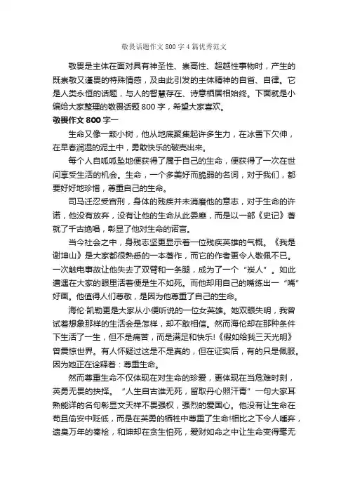 敬畏话题作文800字4篇优秀范文_高考话题作文_