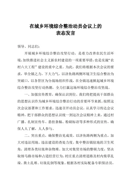 城乡环境整治表态发言