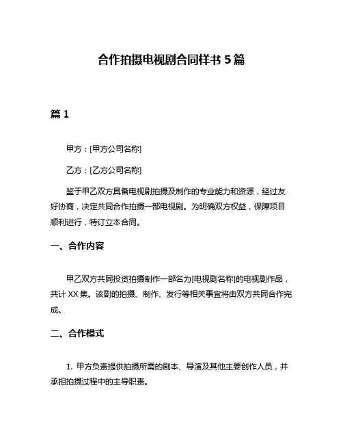 合作拍摄电视剧合同样书5篇
