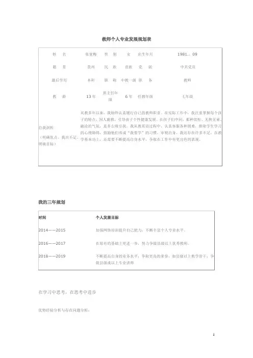 教师个人专业发展规划表