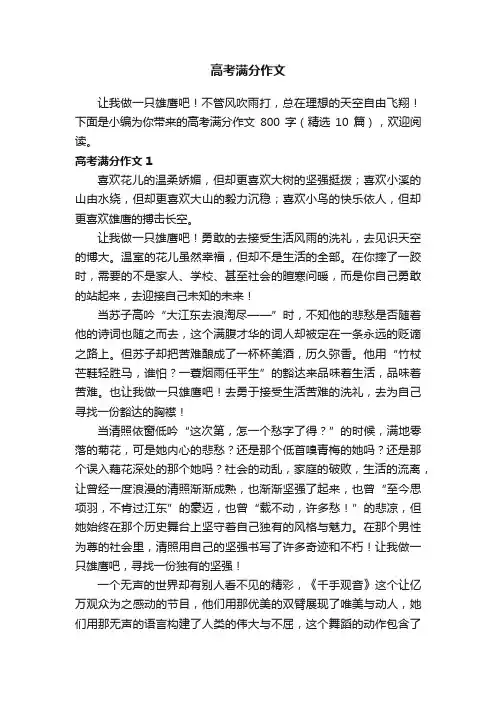高考满分作文800字（精选10篇）