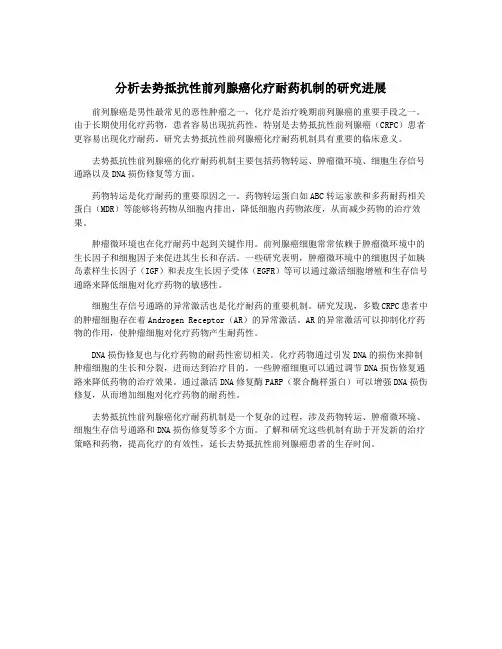 分析去势抵抗性前列腺癌化疗耐药机制的研究进展