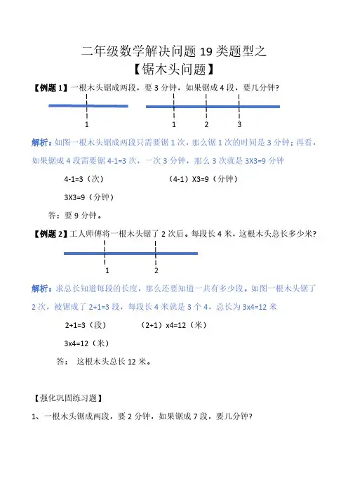 二年级数学解决问题19类题型之【锯木头问题】