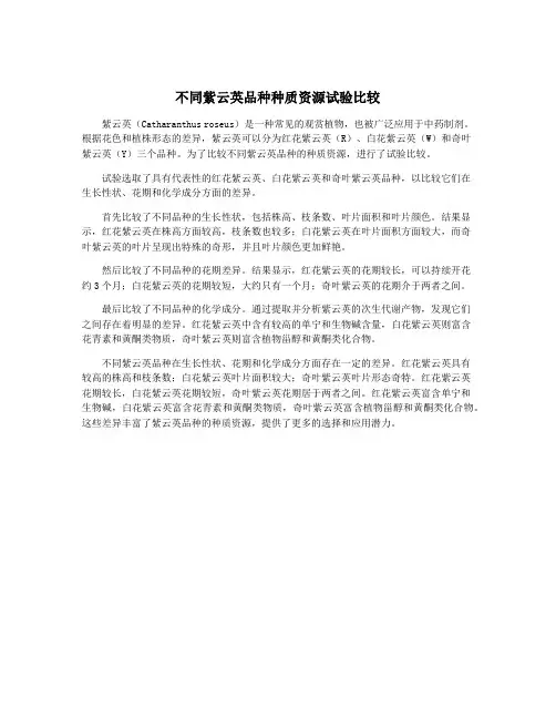 不同紫云英品种种质资源试验比较