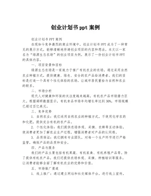 创业计划书ppt案例
