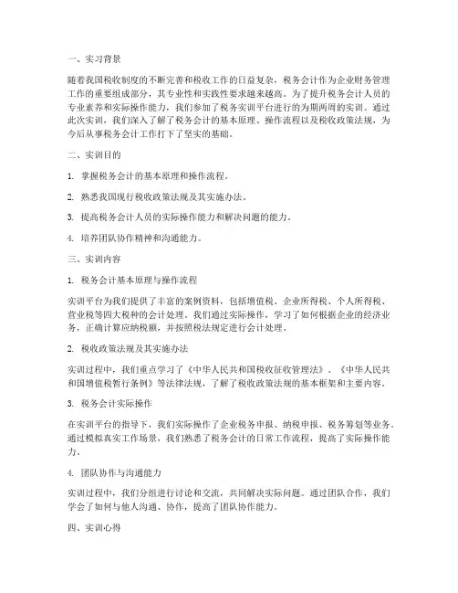 税务实训平台实训报告