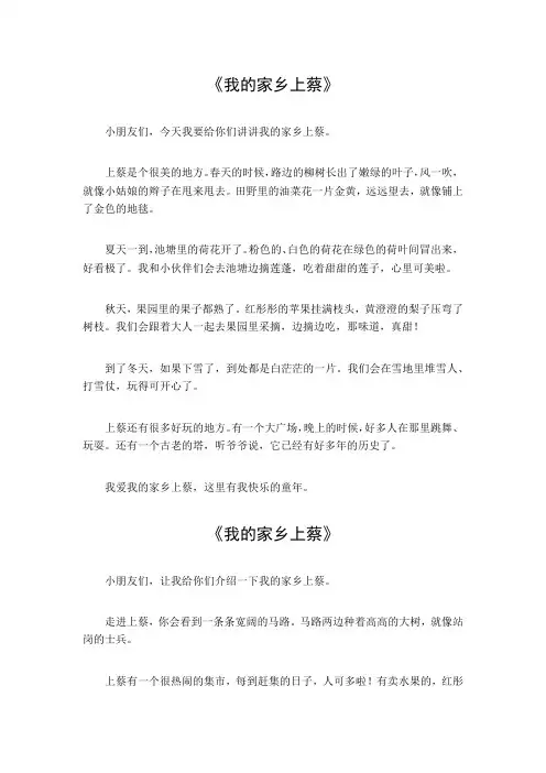 我的家乡上蔡300字作文