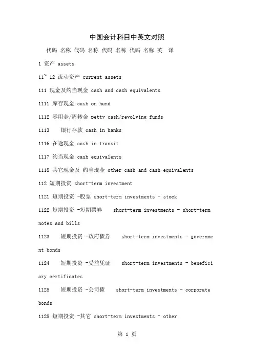 中国会计科目中英文对照(最全版)-30页word资料