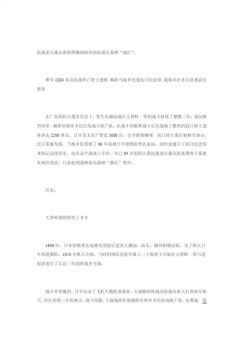 抗日将士遗骸墓现广东揭阳深山　老兵获悉前往祭拜