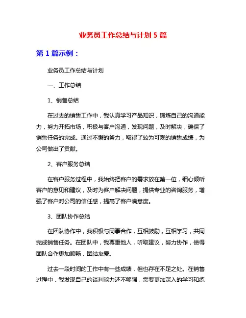 业务员工作总结与计划5篇