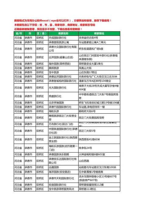 2020新版河北省承德市双桥区旅行社工商企业公司商家名录名单联系电话号码地址大全110家