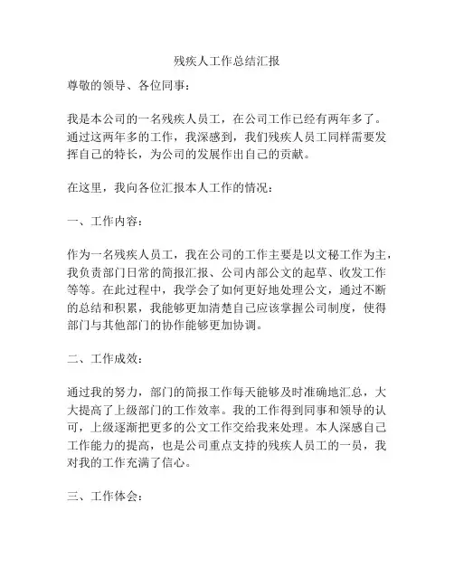 残疾人工作总结汇报