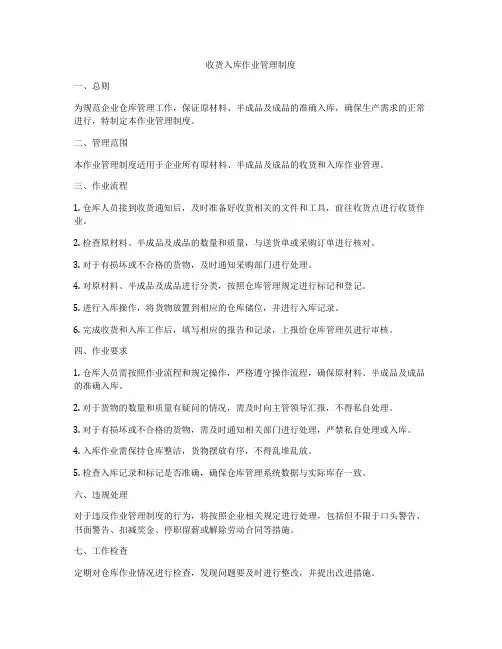 收货入库作业管理制度
