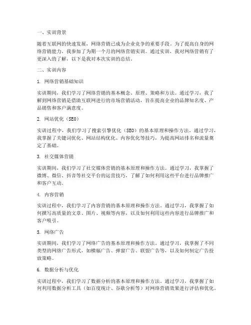 网络营销的实训报告总结