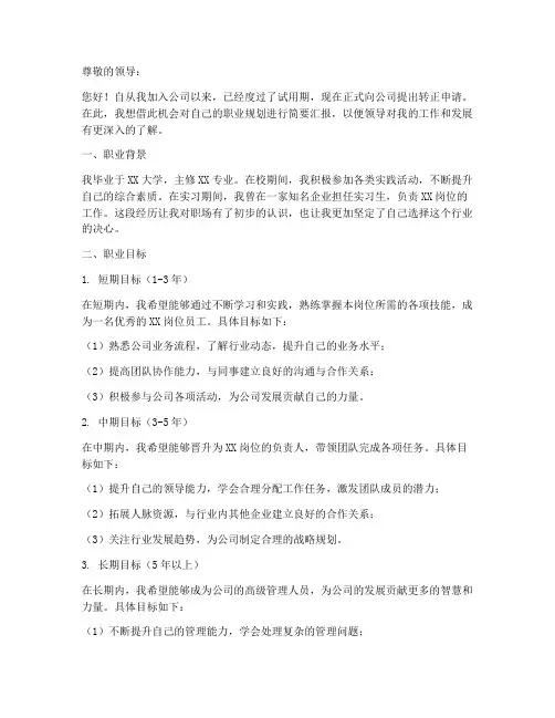 转正报告职业规划